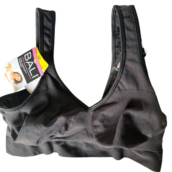 Bali Cool Comfort Black Retro Wirefree Bra Medium Stretch Fabric Comfort Flex Fi - Picture 9 of 10